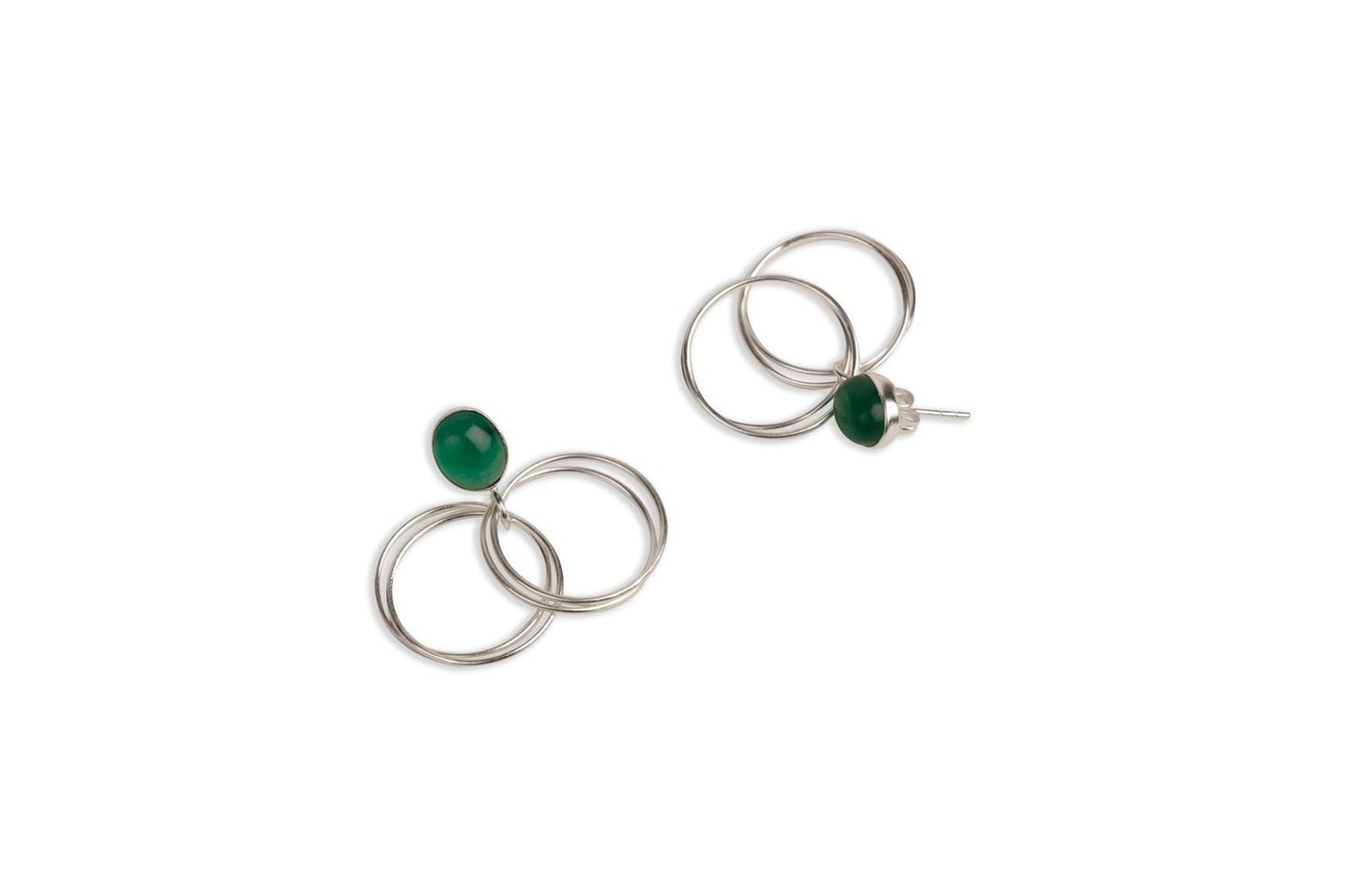 Alluring Green Onyx Silver Earrings with Rings - Stilskii