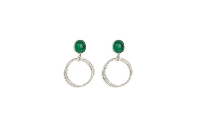 Alluring Green Onyx Silver Earrings with Rings - Stilskii