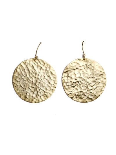 Charming Hammered Disc Shaped Gold Earrings - Stilskii
