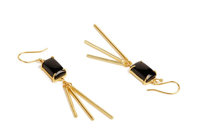Rich Black Onyx Gold Earrings - Stilskii