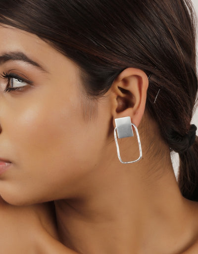 Unique Geometric Shaped Danglers Silver Earrings - Stilskii